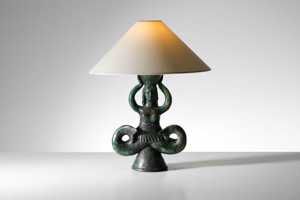lampe de table sirène en céramique par André Rozay style George Jouve - G885