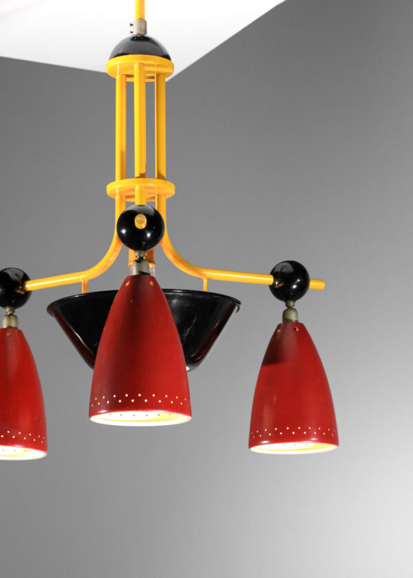 lustre des années 50 à trois diffuseurs laqués jaune noir et rouge I097