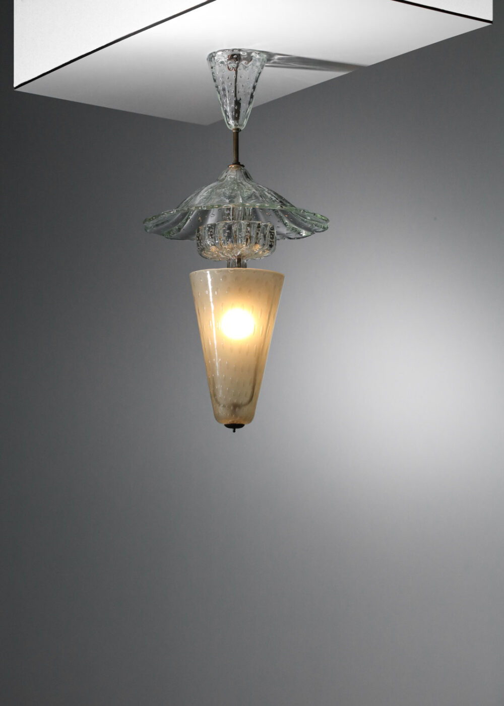 lustre italien années 30 verre de murano bullé lanterne - I294