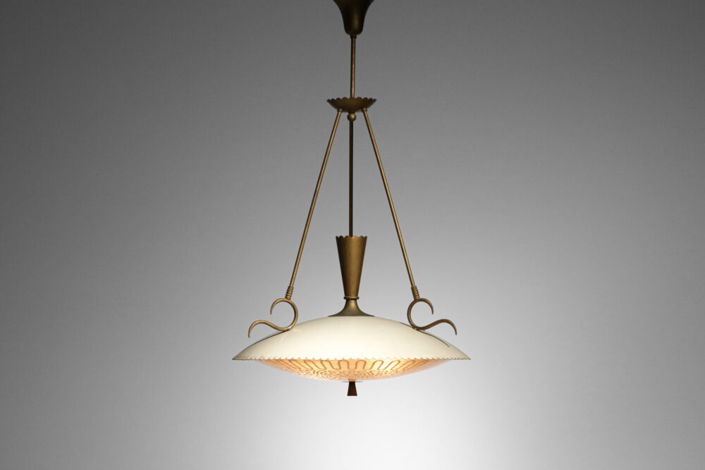 lustre italien années 50 style Pietro Chiesa verre et métal - G712