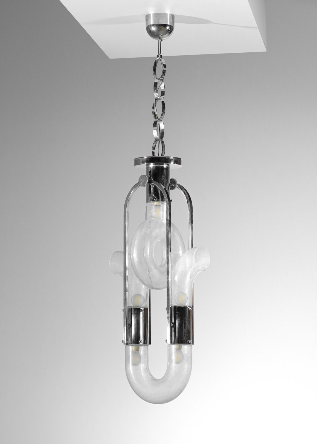 lustre italien des années 70 attr à carlo nason verre et metal chromé I256