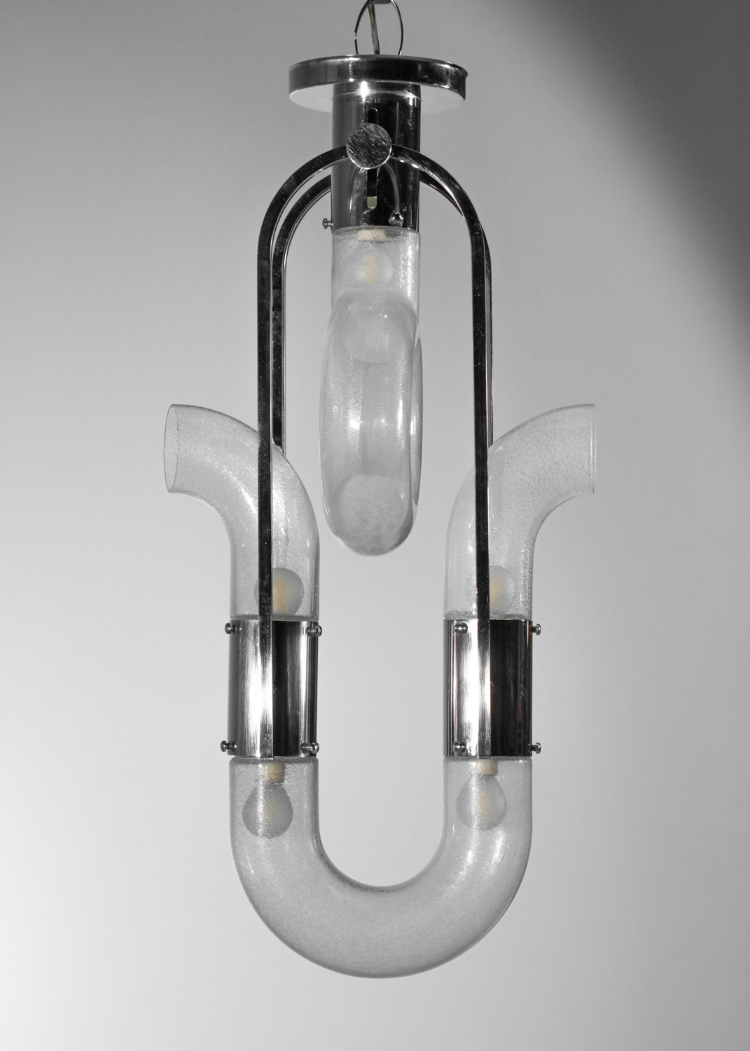 lustre italien des années 70 attr à carlo nason verre et metal chromé I256