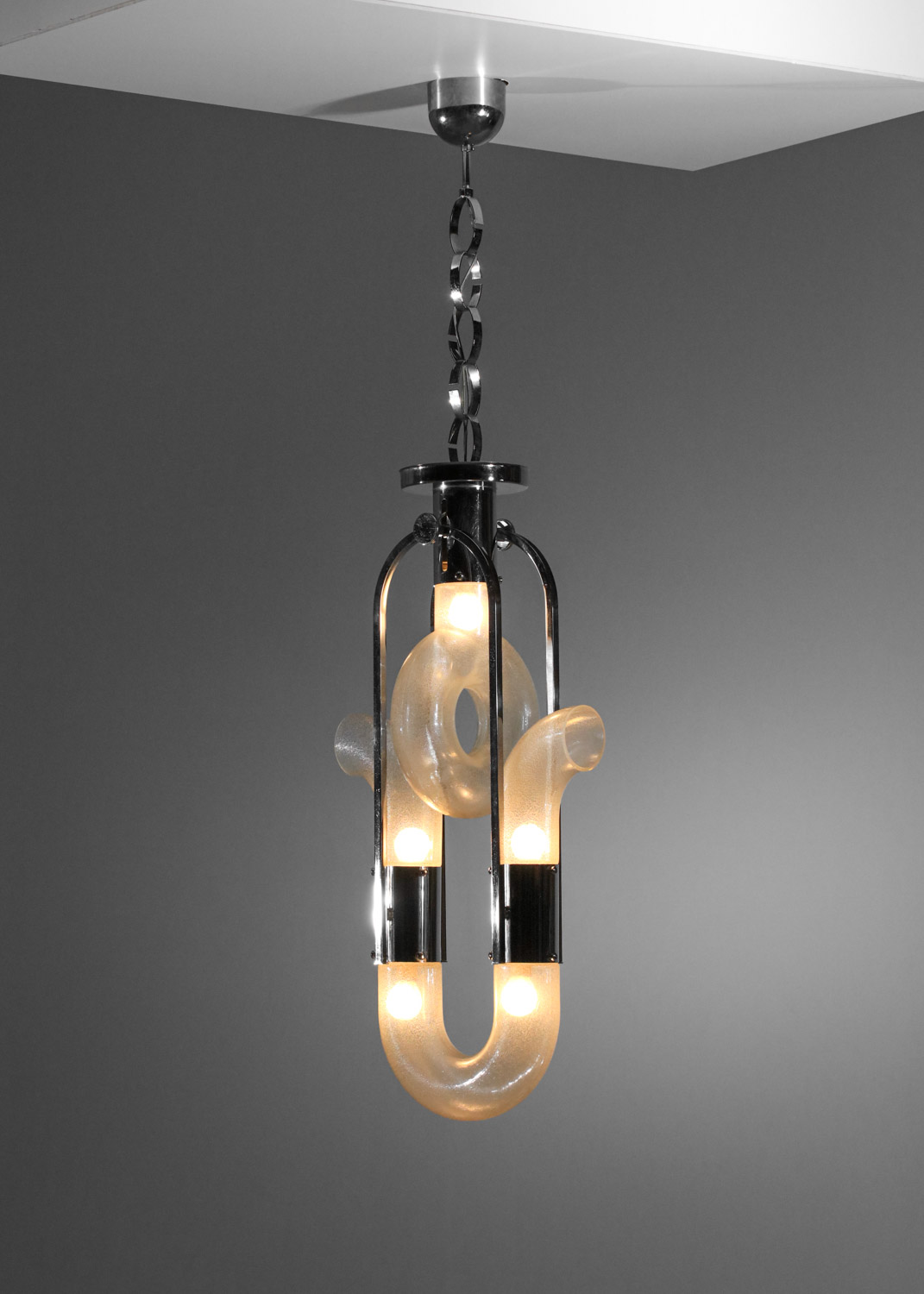 lustre italien des années 70 attr à carlo nason verre et metal chromé I256