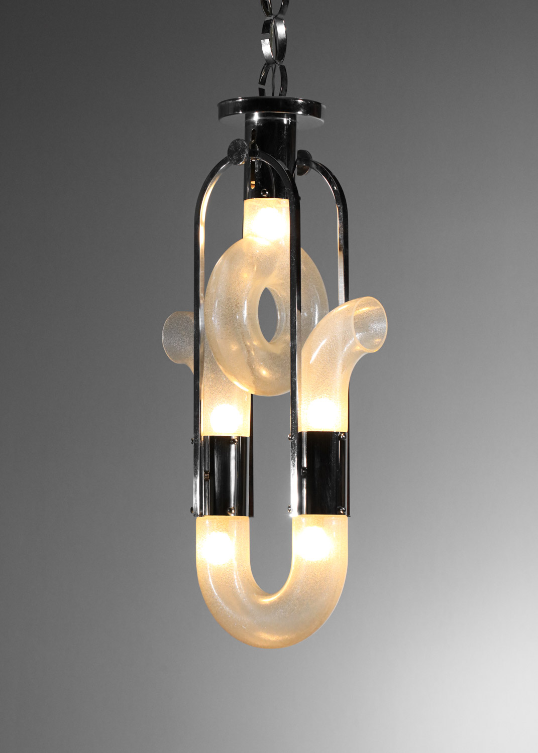 lustre italien des années 70 attr à carlo nason verre et metal chromé I256