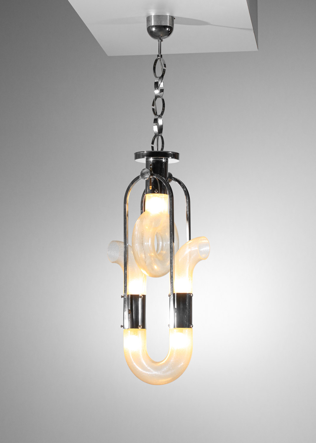 lustre italien des années 70 attr à carlo nason verre et metal chromé I256
