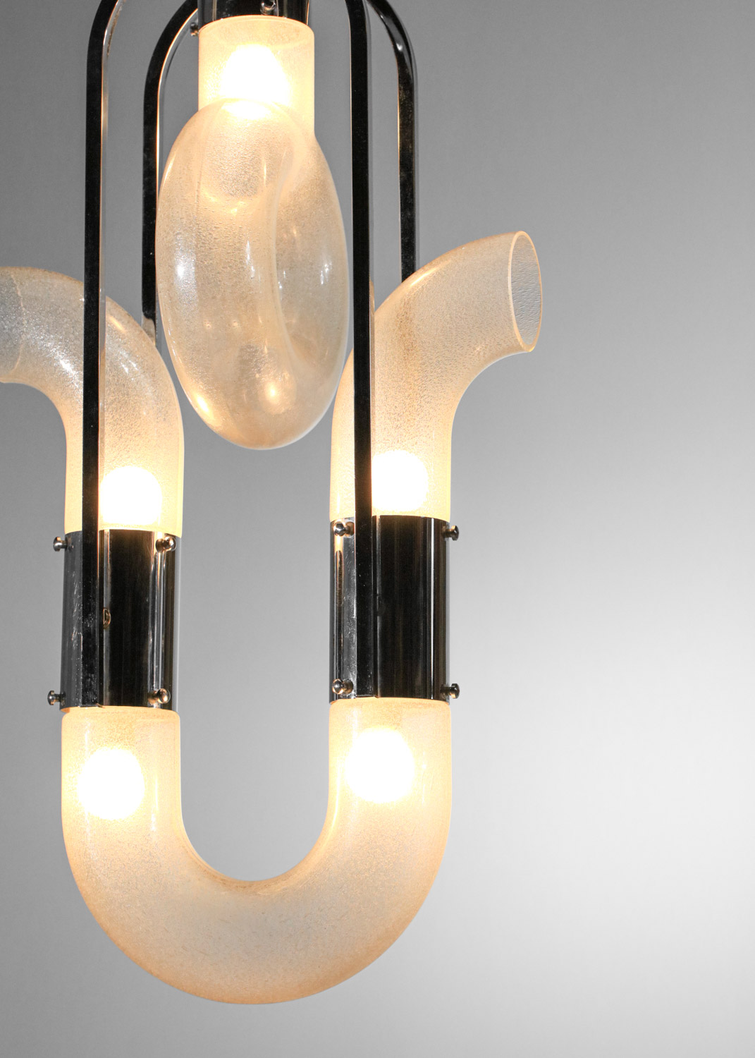 lustre italien des années 70 attr à carlo nason verre et metal chromé I256