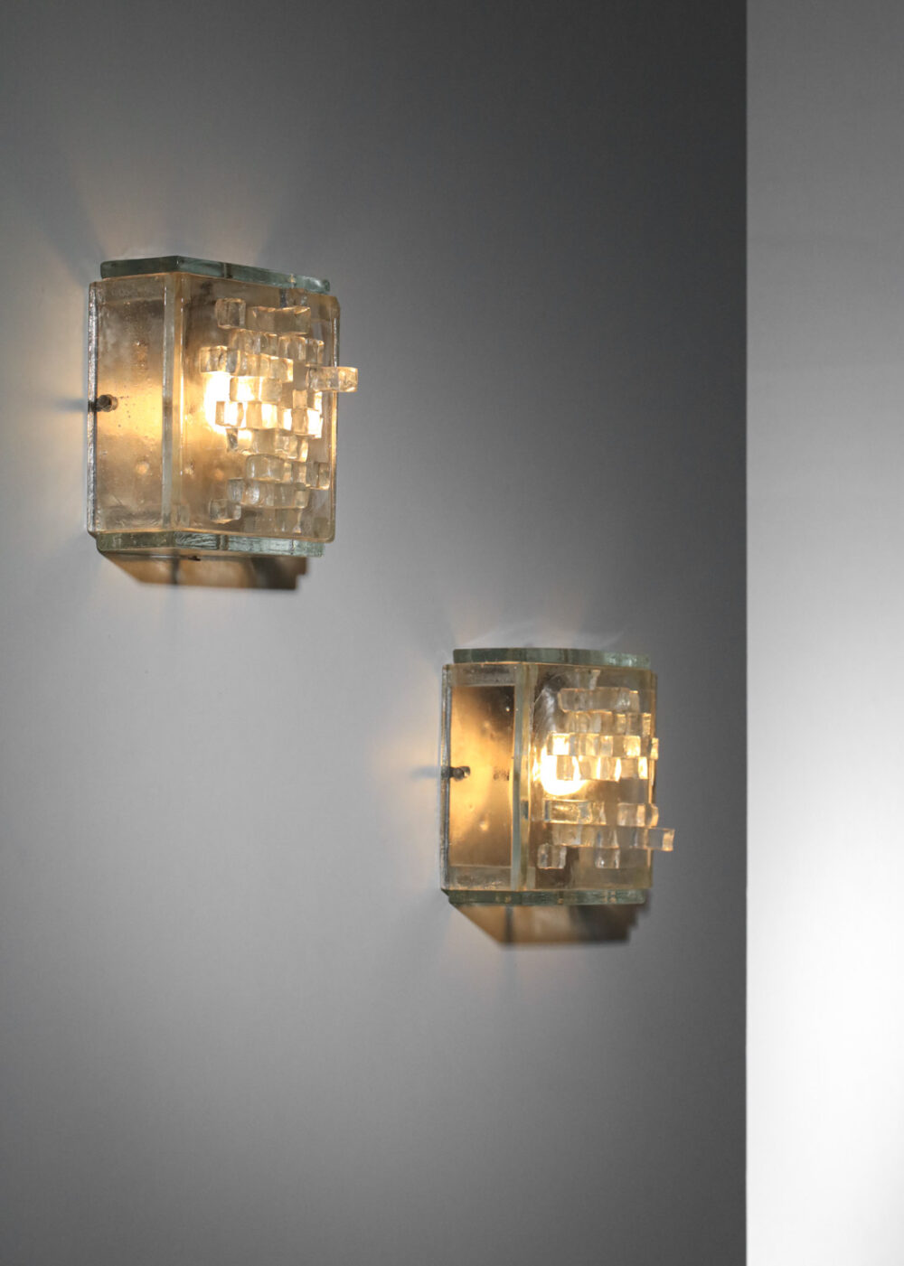 pair of 70's square murano glass sconces - I167