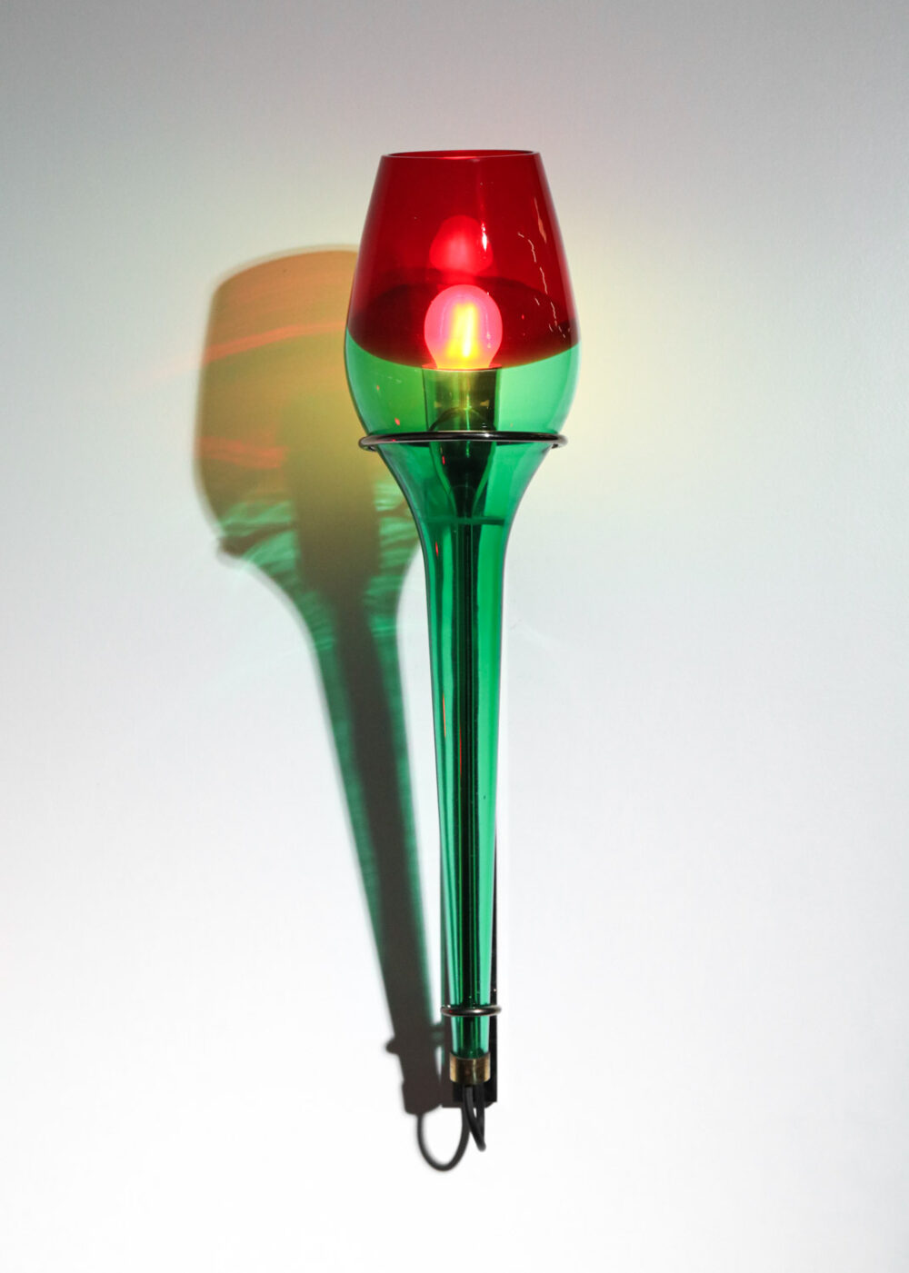 paire d'appliques italiennes attr. à Vinicio Vianello pour Vistosi années 60 verre rouge et vert -H424