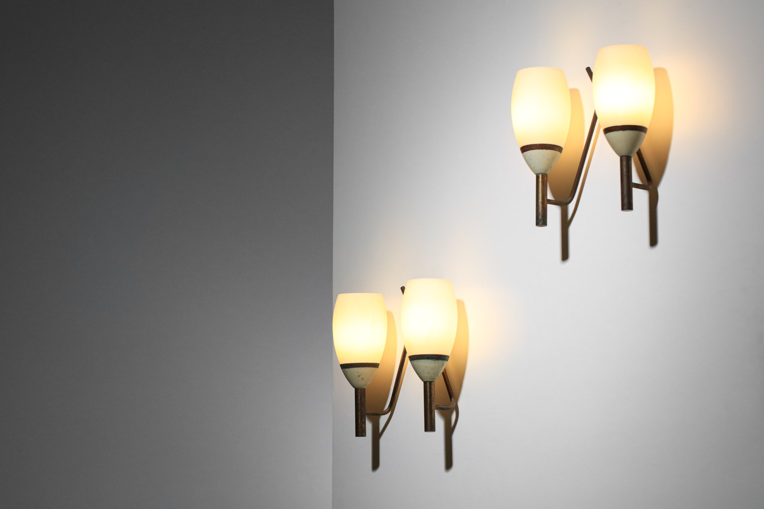 pair of double opaline italian sconces from the 50's- G722