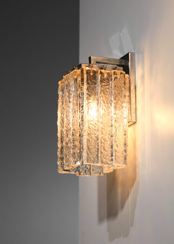 paire d'appliques italiennes en verre de murano années 70 acier chromé - H229