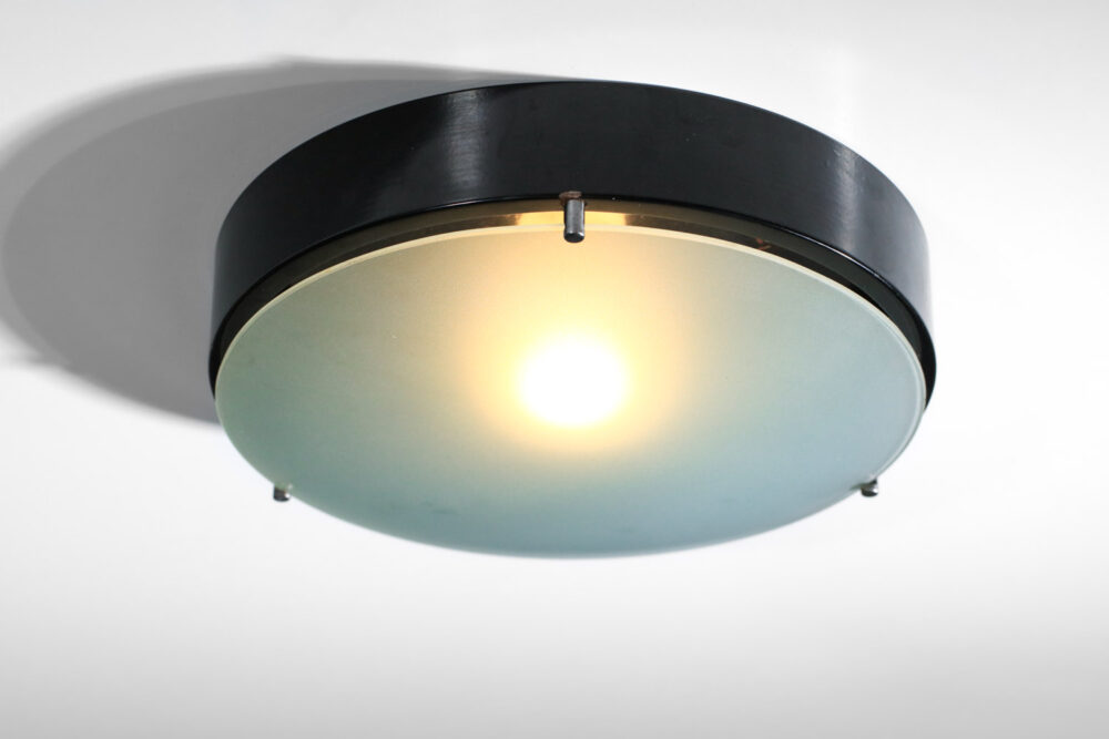 paire de plafonniers ou appliques Stilnovo noir et lentille de verre - H358