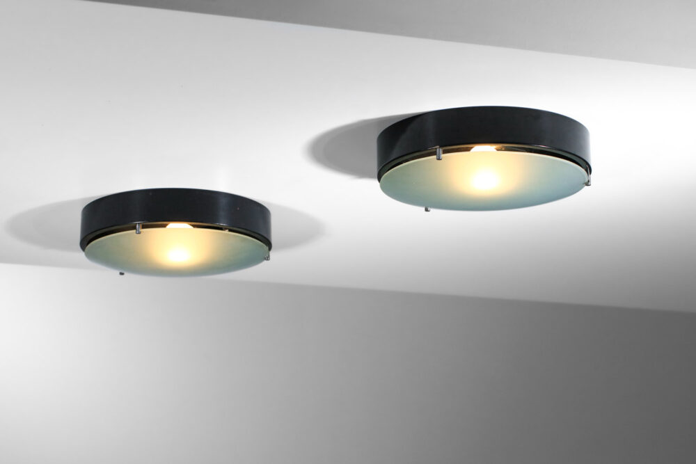 pair of ceiling or wall lights Stilnovo black and glass lens - H358