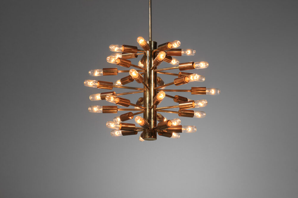 petit lustre italien des années 60 en laiton 30 ampoules attr. à stilnovo - H334