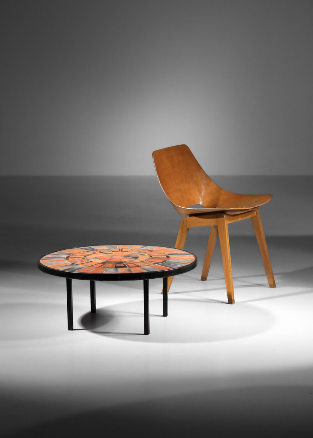 petite table basse en céramique roger capron herbier ronde années 60 I436