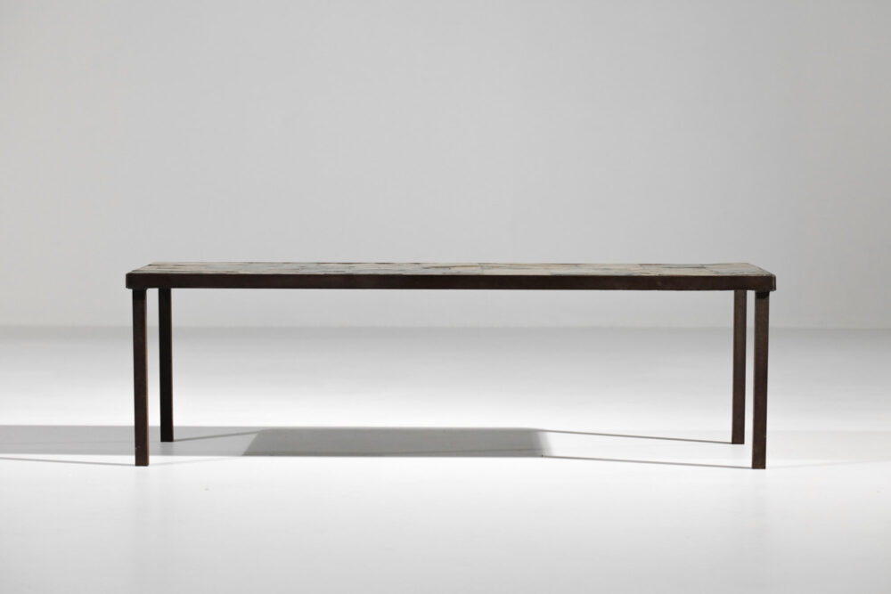 table basse pierre à carreau travail français années 50 - G873
