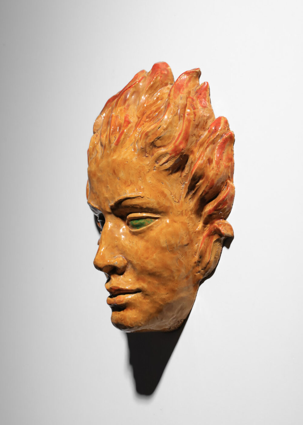 masque en céramique des années 40 Gautreron émail jaune marron - J505