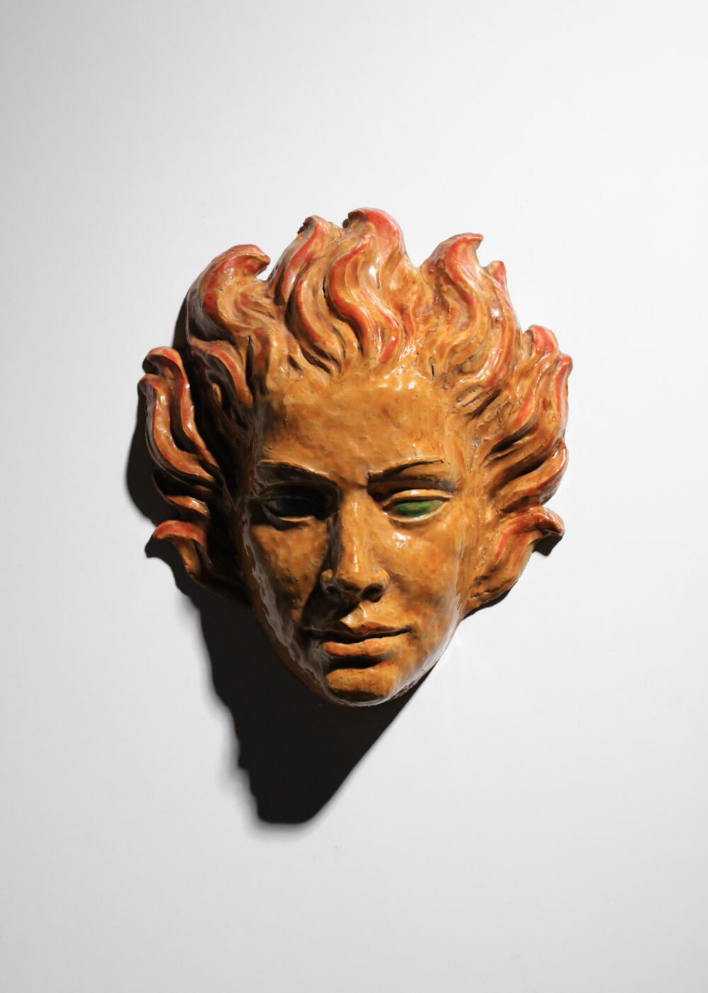 masque en céramique des années 40 Gautreron émail jaune marron - J505