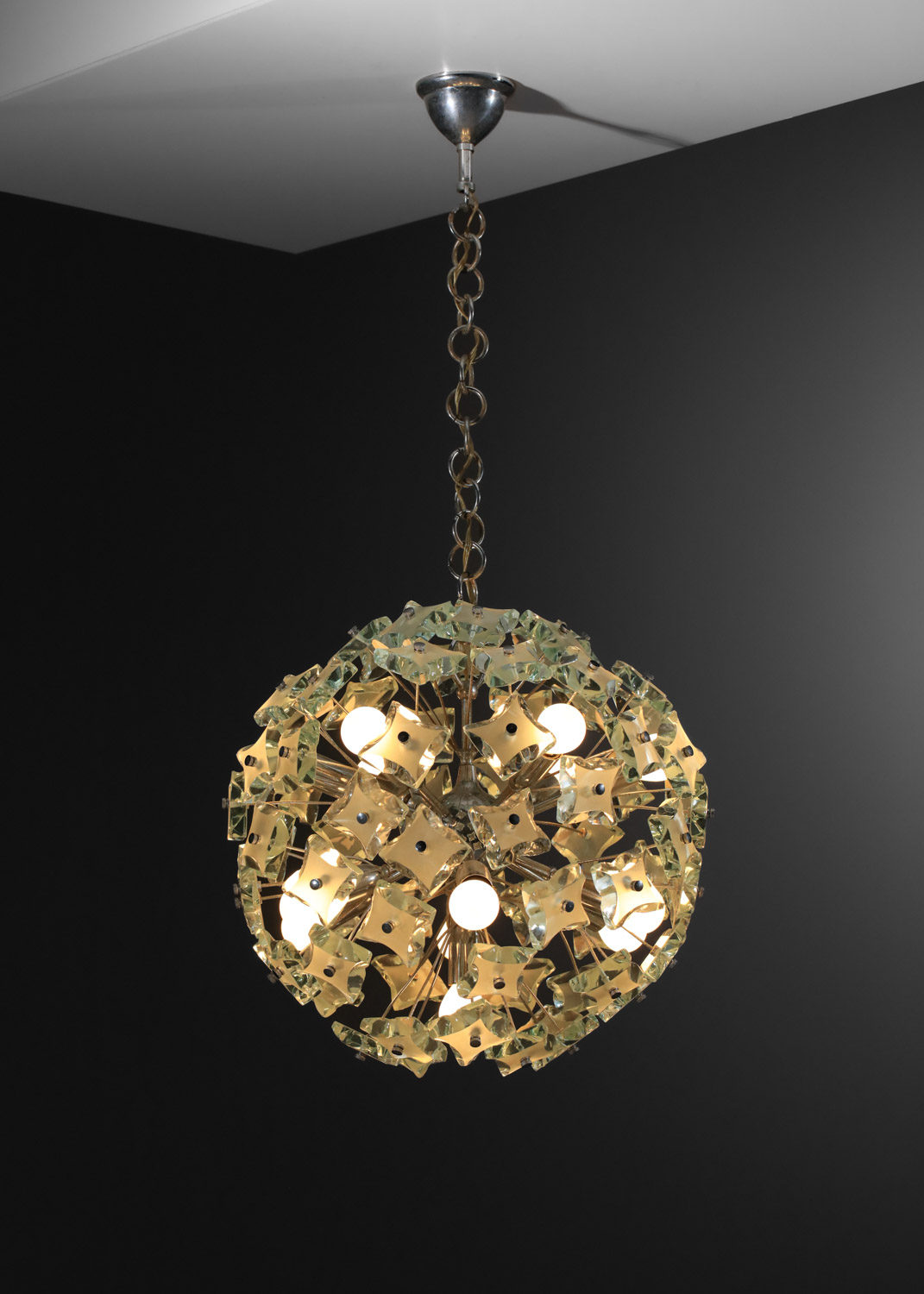 lustre italien des années 70 à pétales en verre - J559