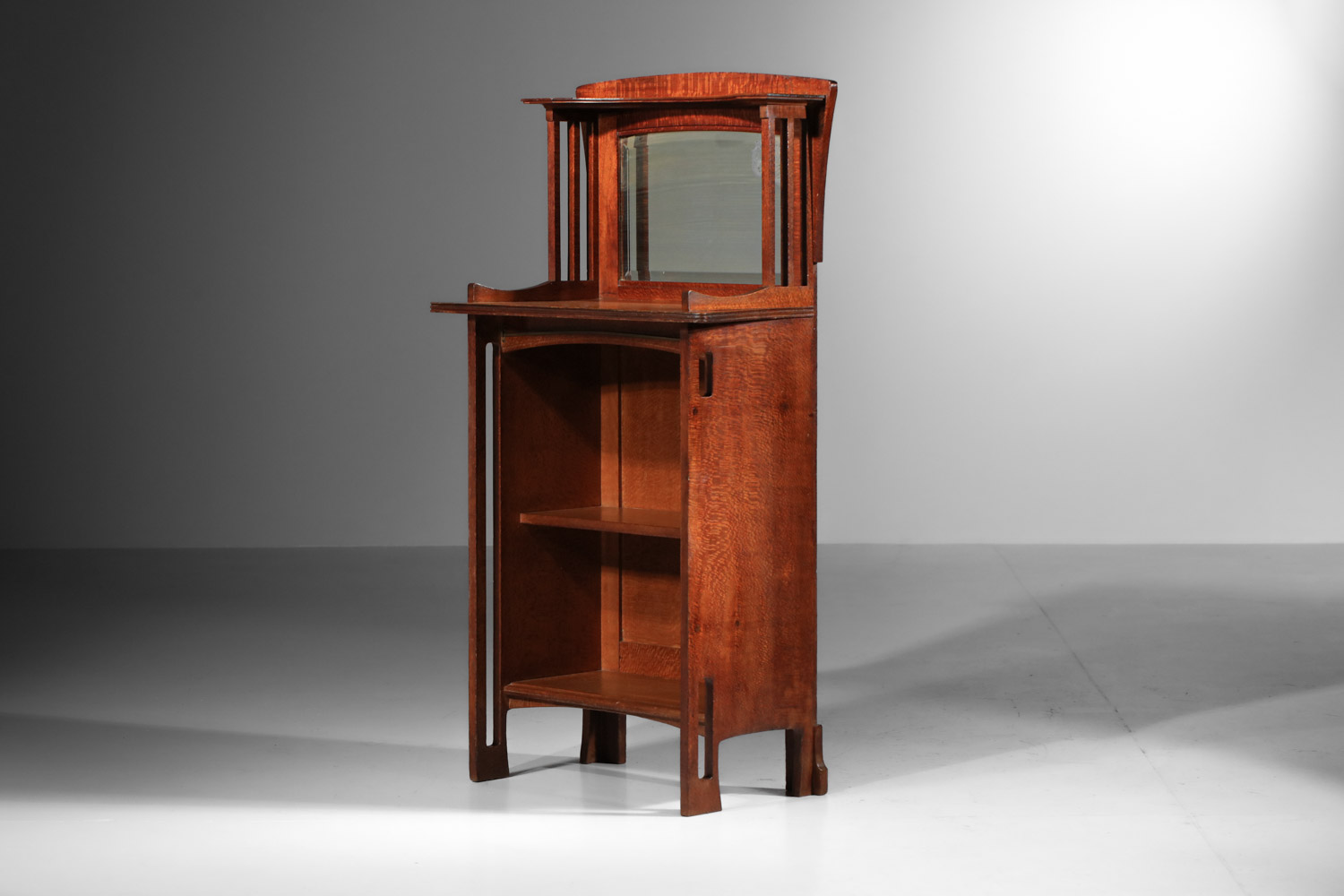 meuble à miroir art and craft en bois de loupe des années 20 art nouveau - J457