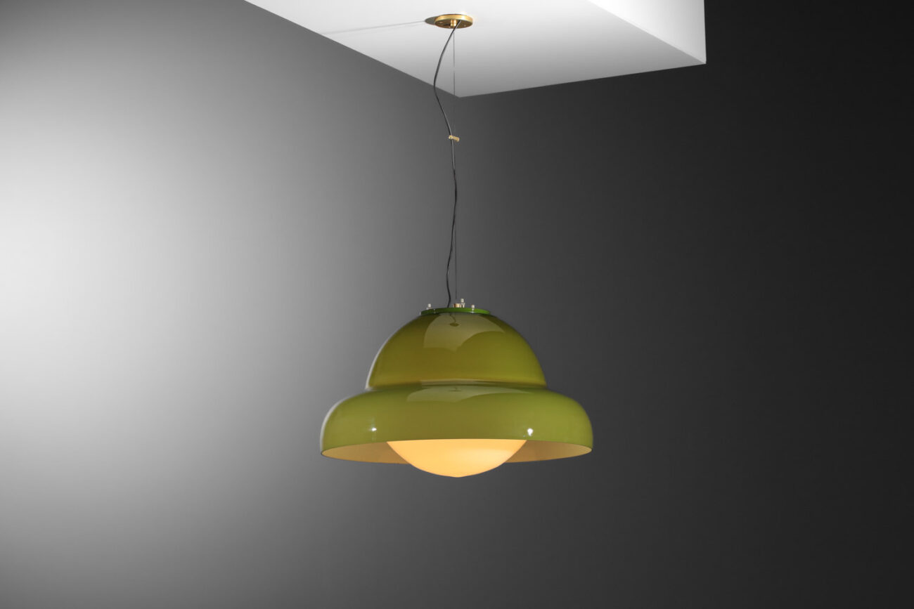 grande suspension en verre italienne verte des années 60 - J564