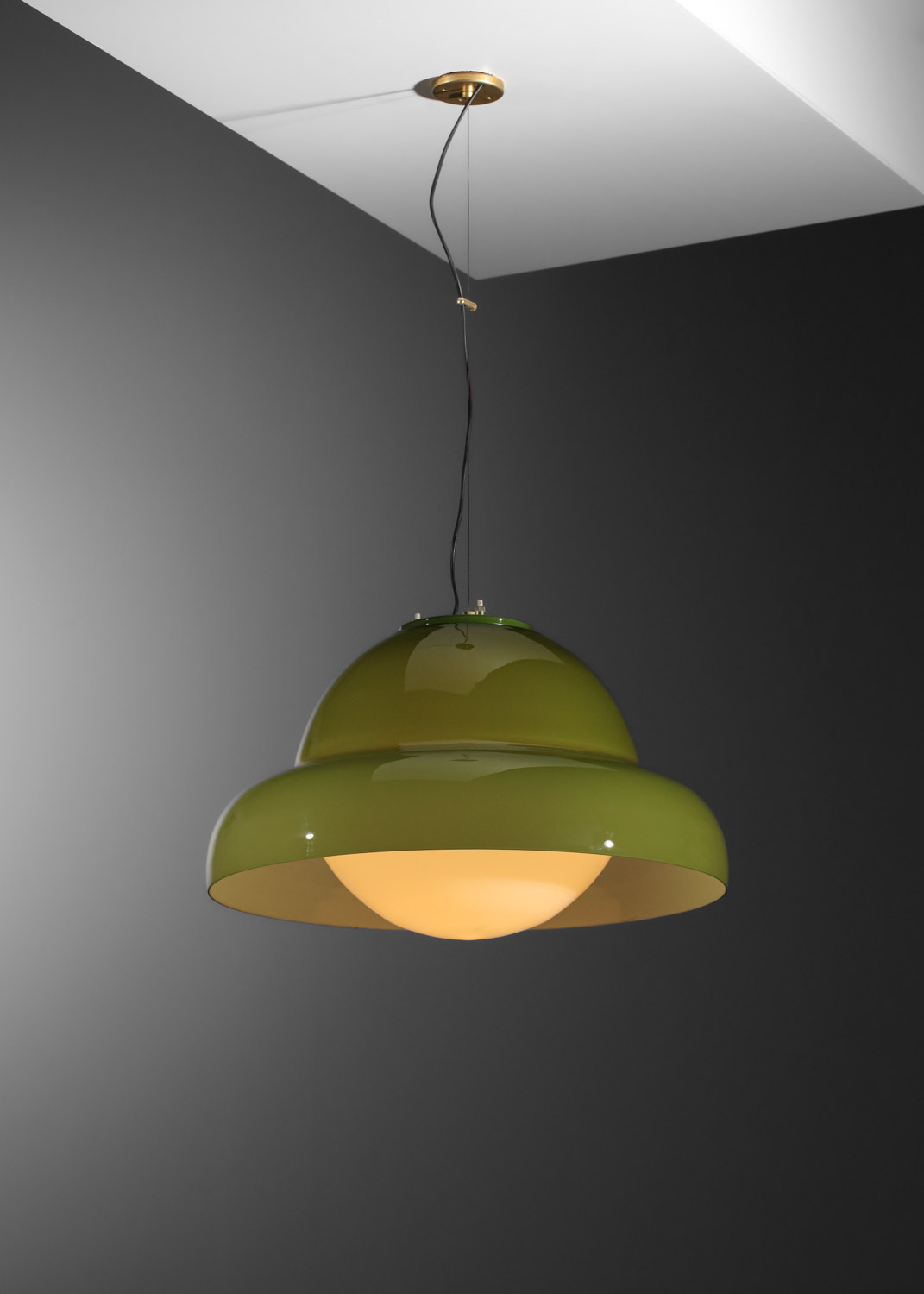 grande suspension en verre italienne verte des années 60 - J564