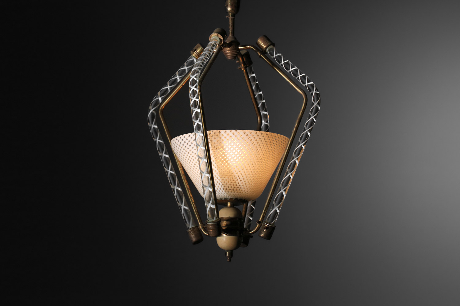 Petite suspension italienne en verre filigrané de Murano par Venini, années 1940