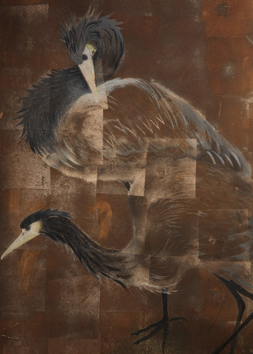 Peinture d'oiseaux Camille Roche (1894-1948) peinture sur papier laque des années 30 - I330