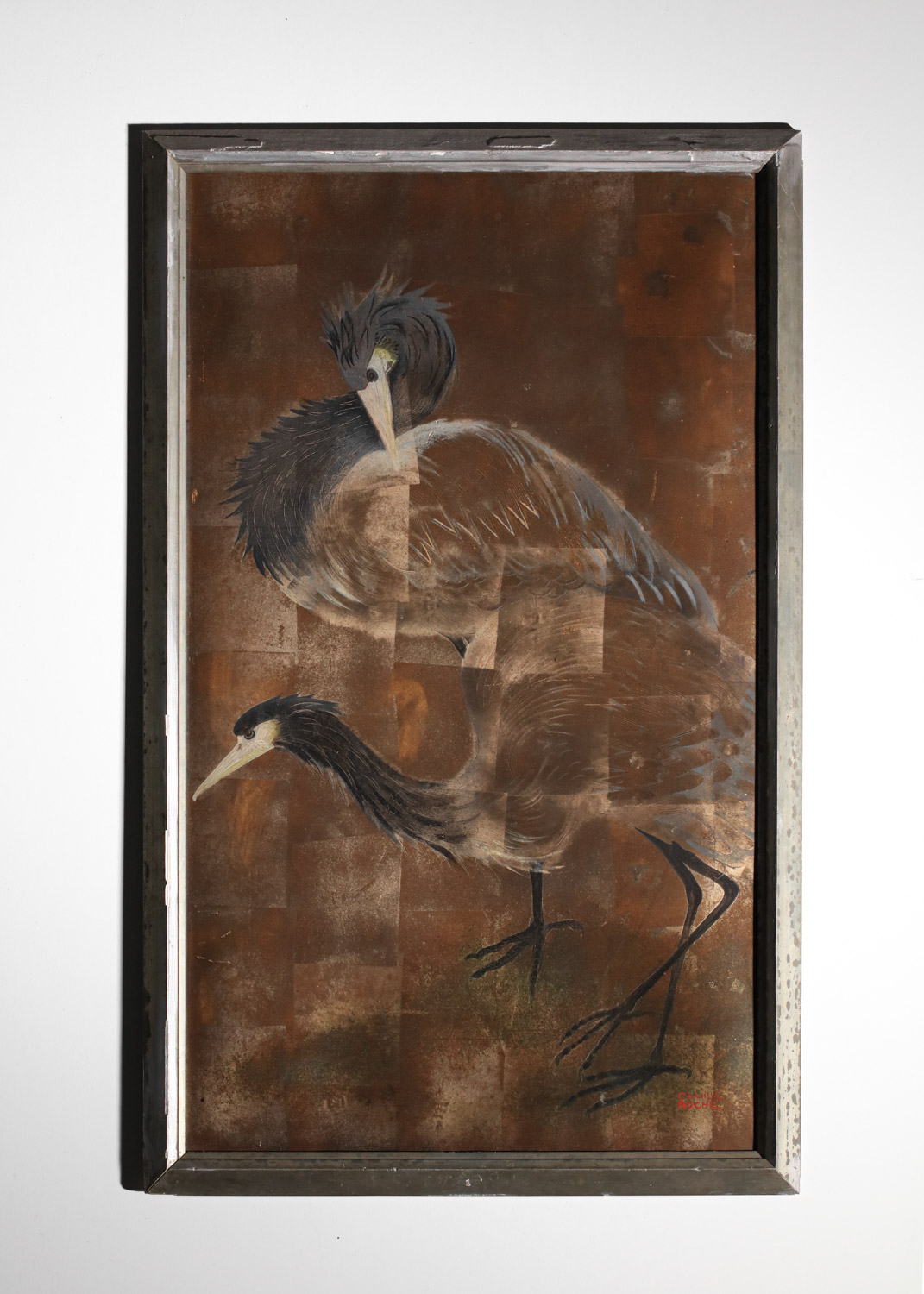 Peinture d'oiseaux Camille Roche (1894-1948) peinture sur papier laque des années 30 - I330