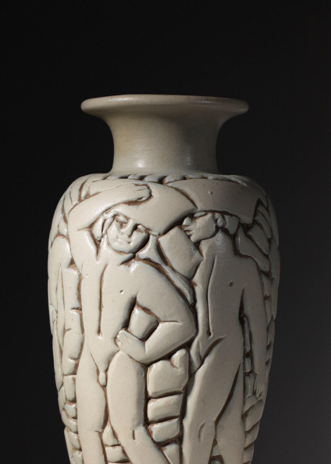 grand vase céramique Mougin Nancy france par Gaston Goor décor en bas relies années 30 - K098