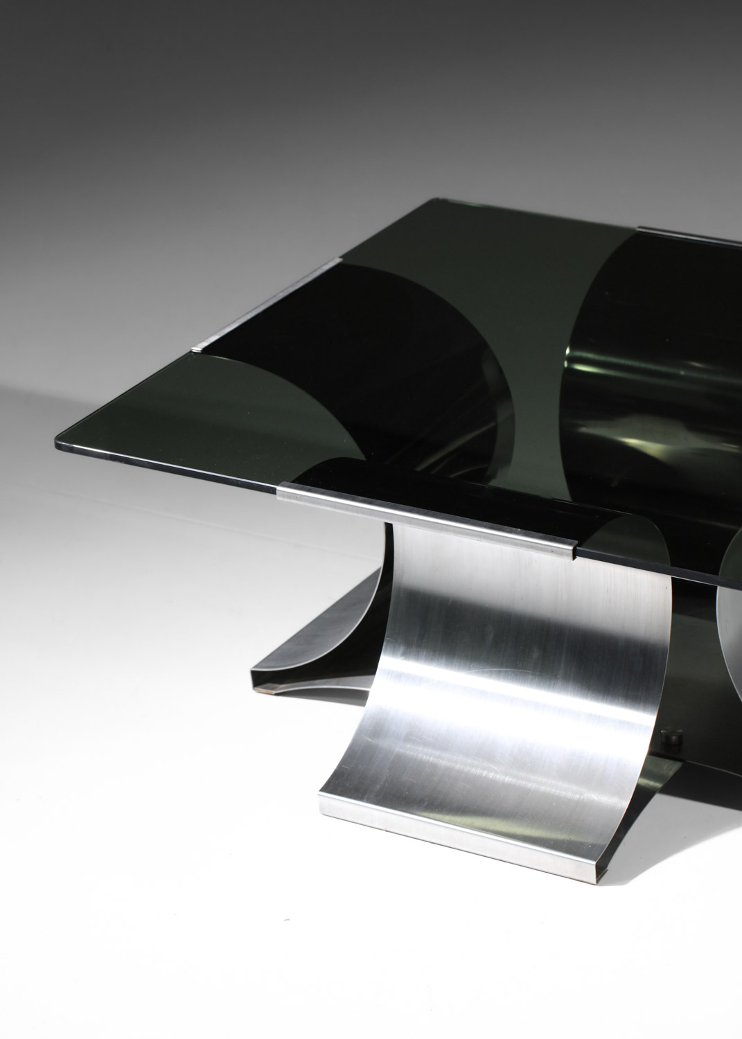 table basse en acier et verre par françois monnet années 70 france - H603