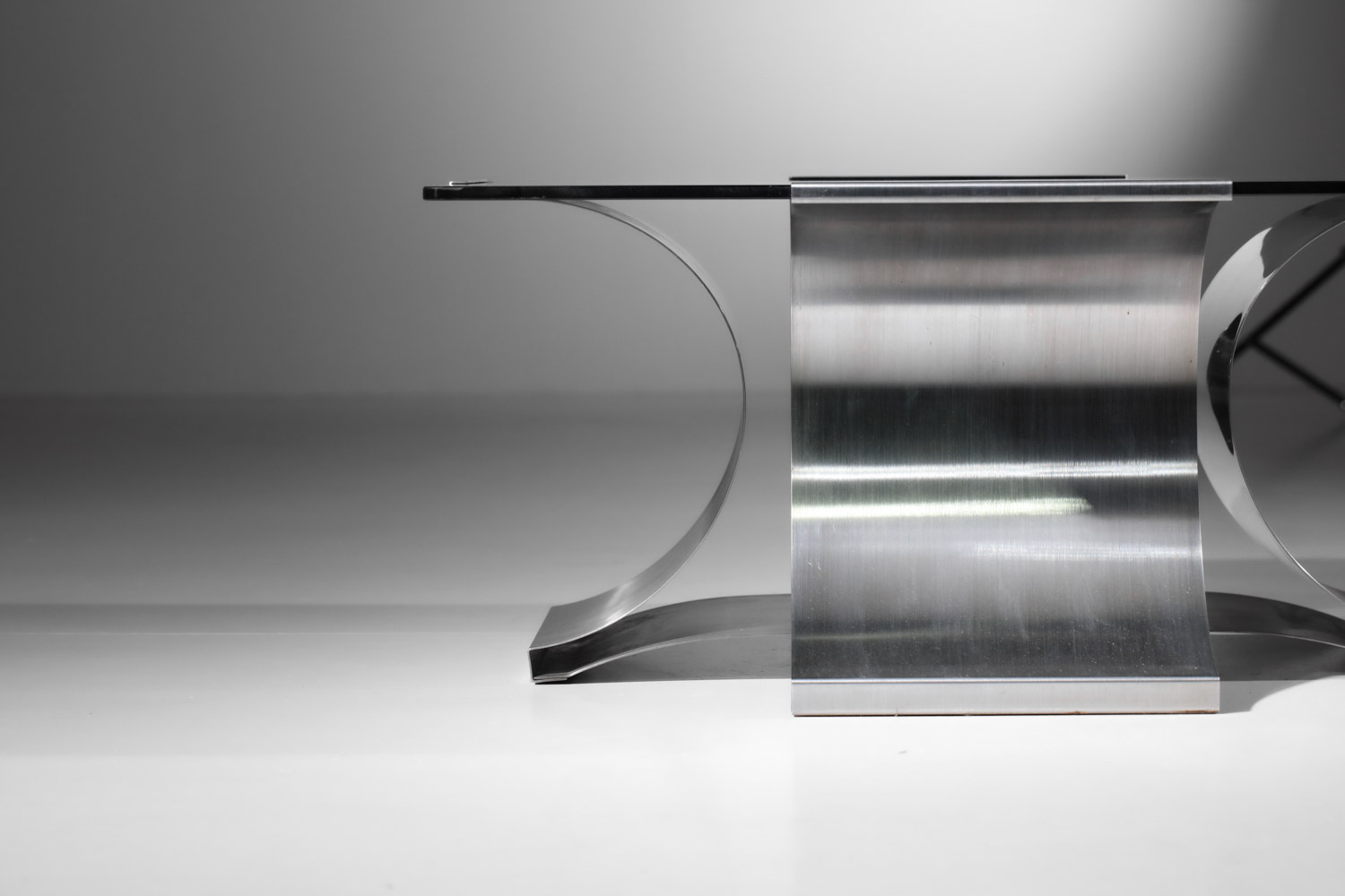 table basse en acier et verre par françois monnet années 70 france - H603