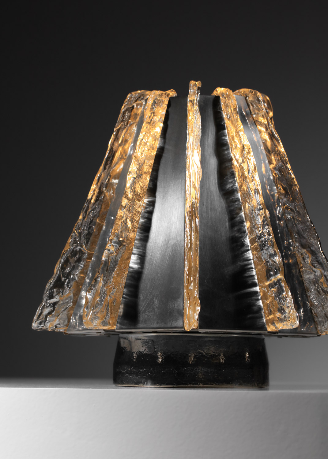 lampe de table italienne années 60 plaques de verre et metal chromé J634